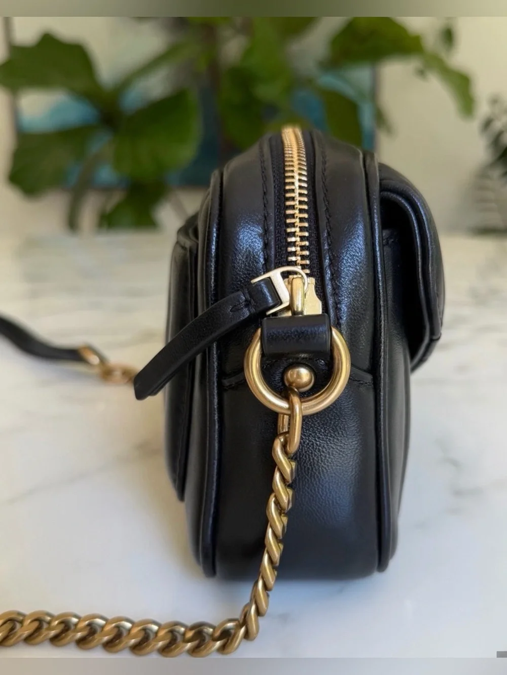 Tory Burch Kira Quilted Leather Mini Camera Crossbody Bag Black / Gold